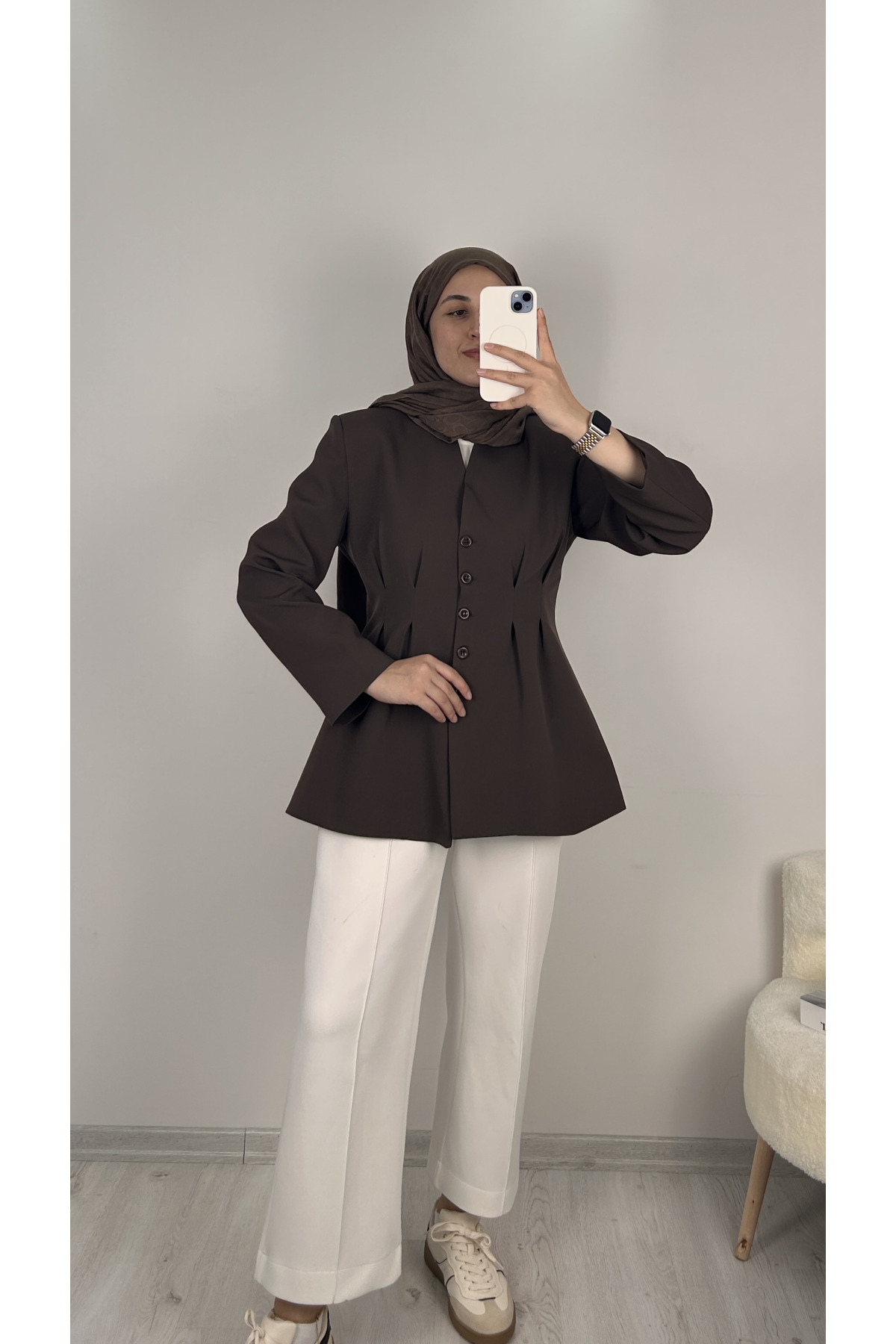 Pens Detaylı V Yaka Ceket KAHVE