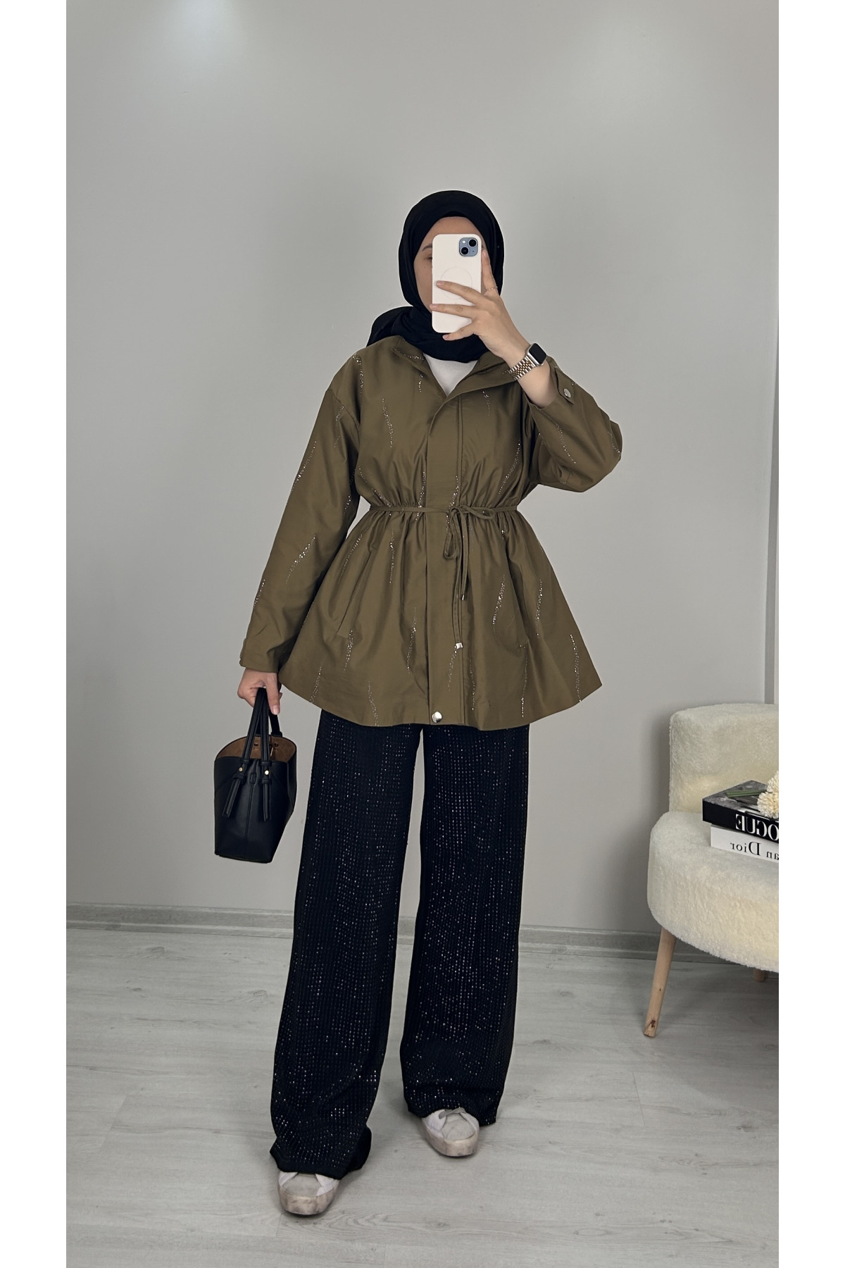 Taşlı Trençkot HAKİ