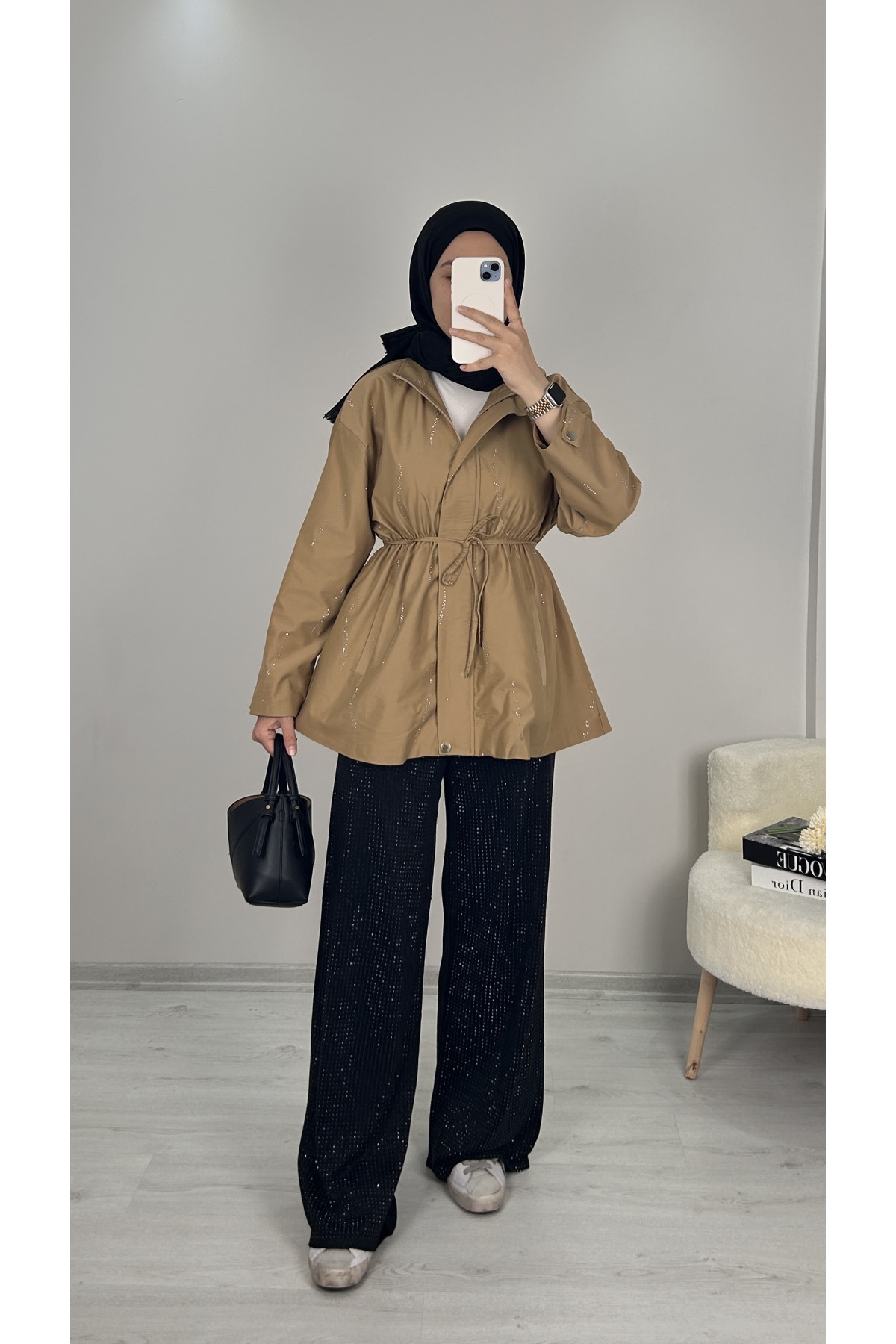 Taşlı Trençkot CAMEL