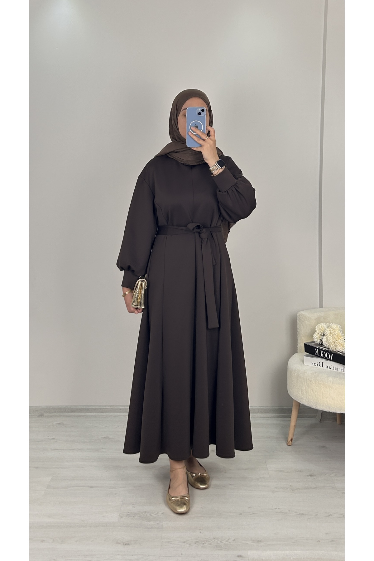 Élance Kemerli Elbise KAHVE