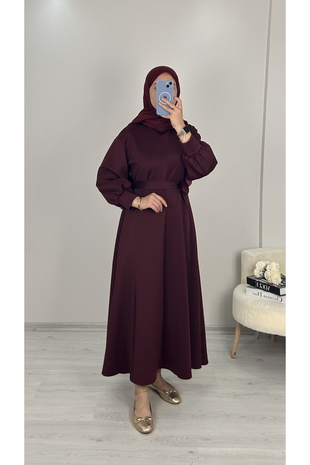 Élance Kemerli Elbise BORDO