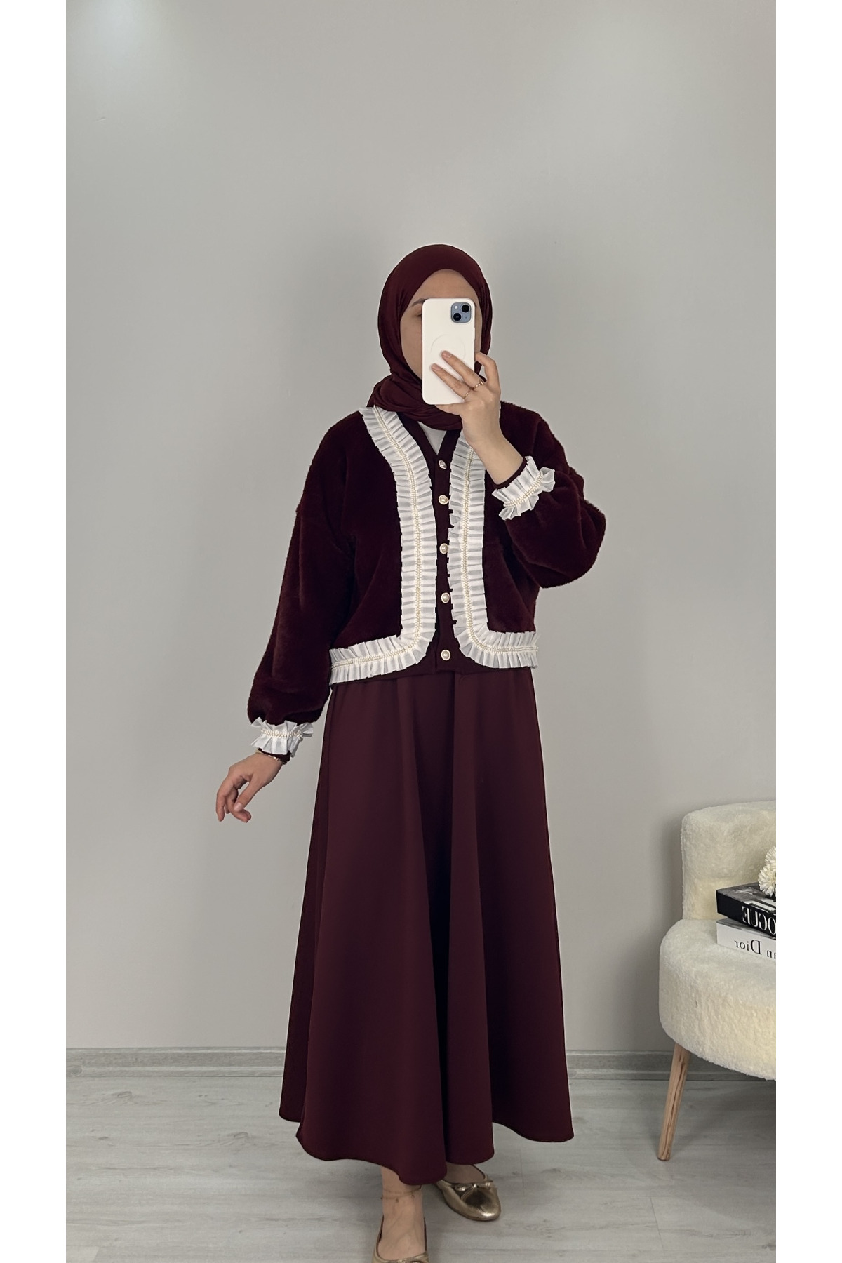 Perlaine Ceket Bordo