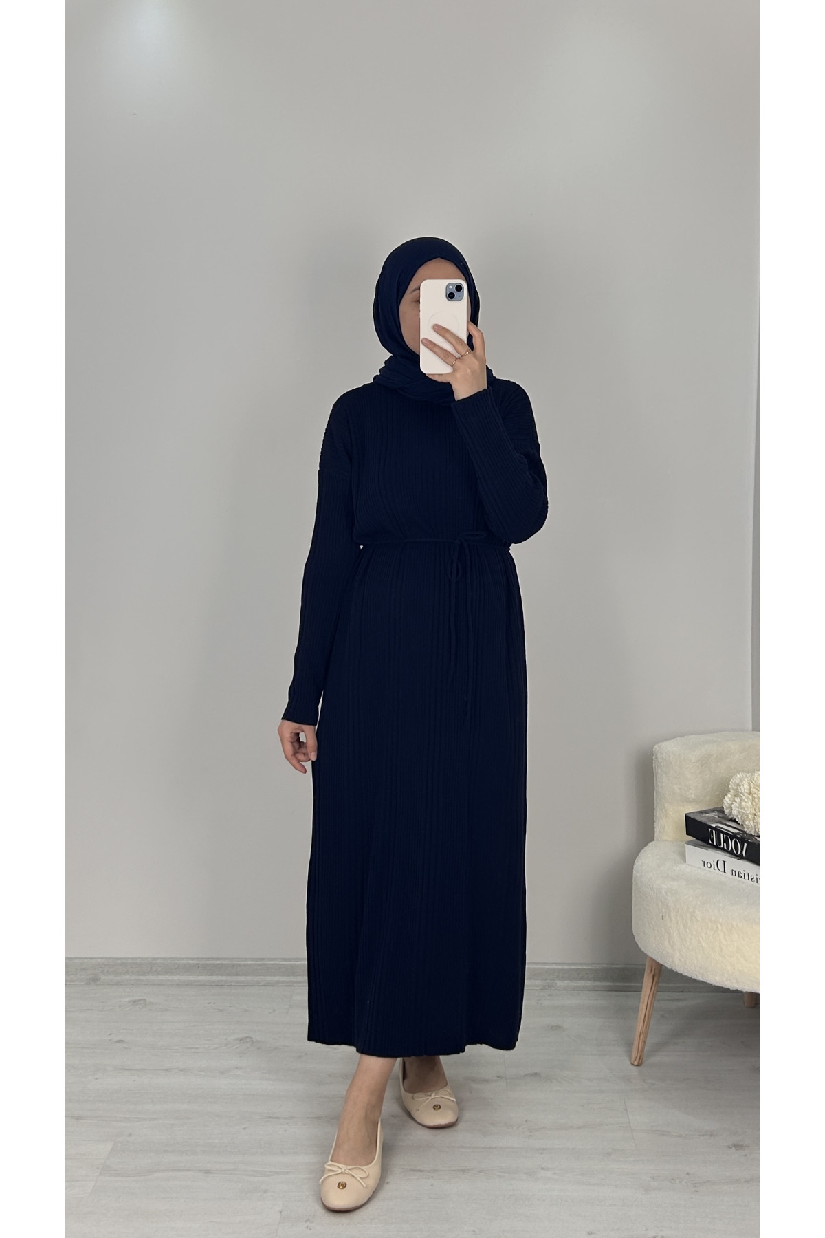 Fitilli Triko Elbise LACİVERT