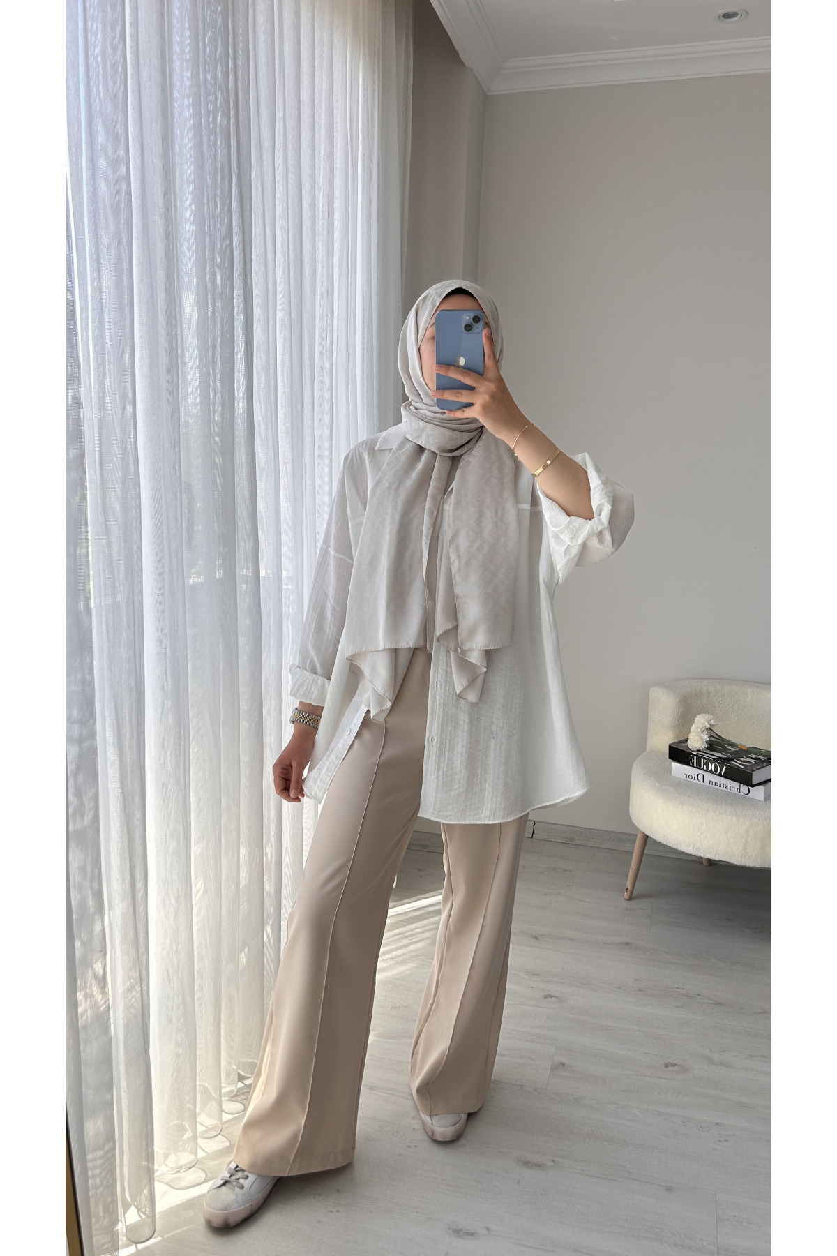 Double Kumaş Palazzo Pantolon BEJ