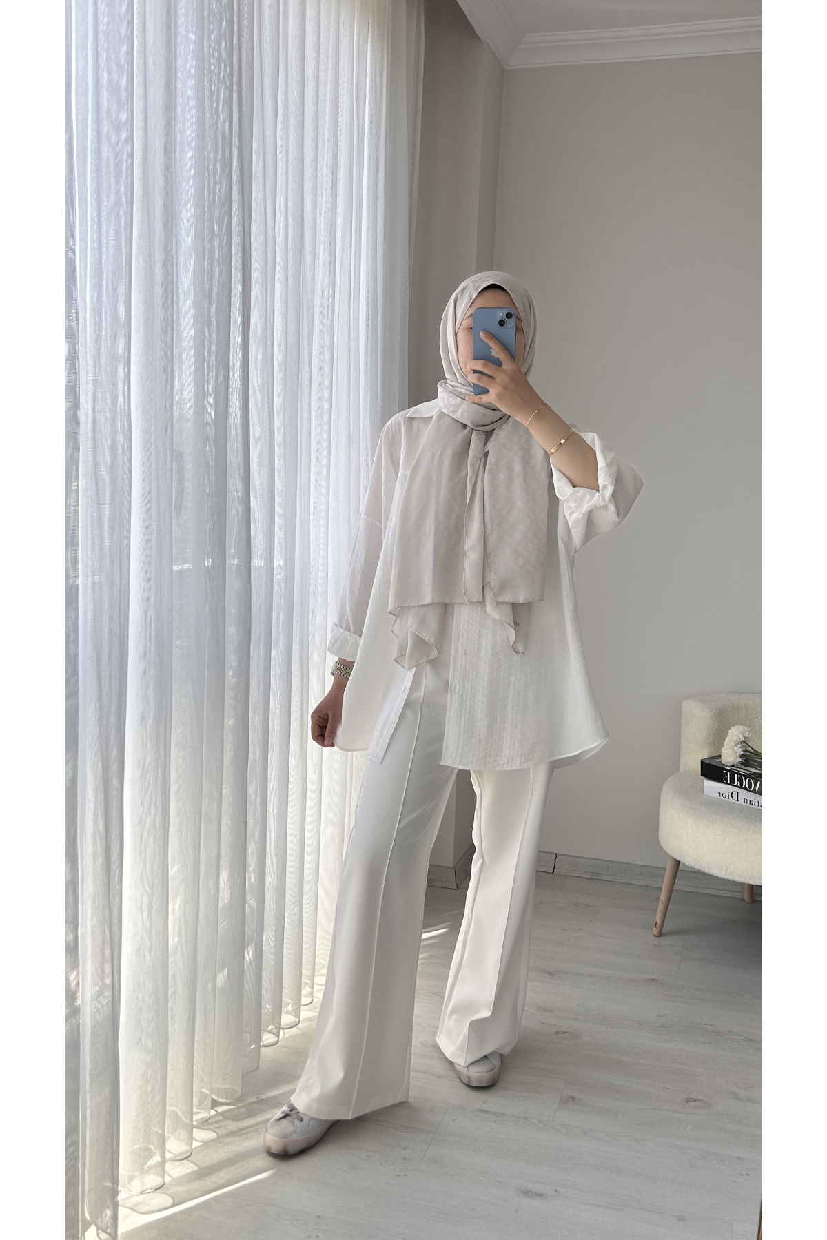Double Kumaş Palazzo Pantolon BEYAZ
