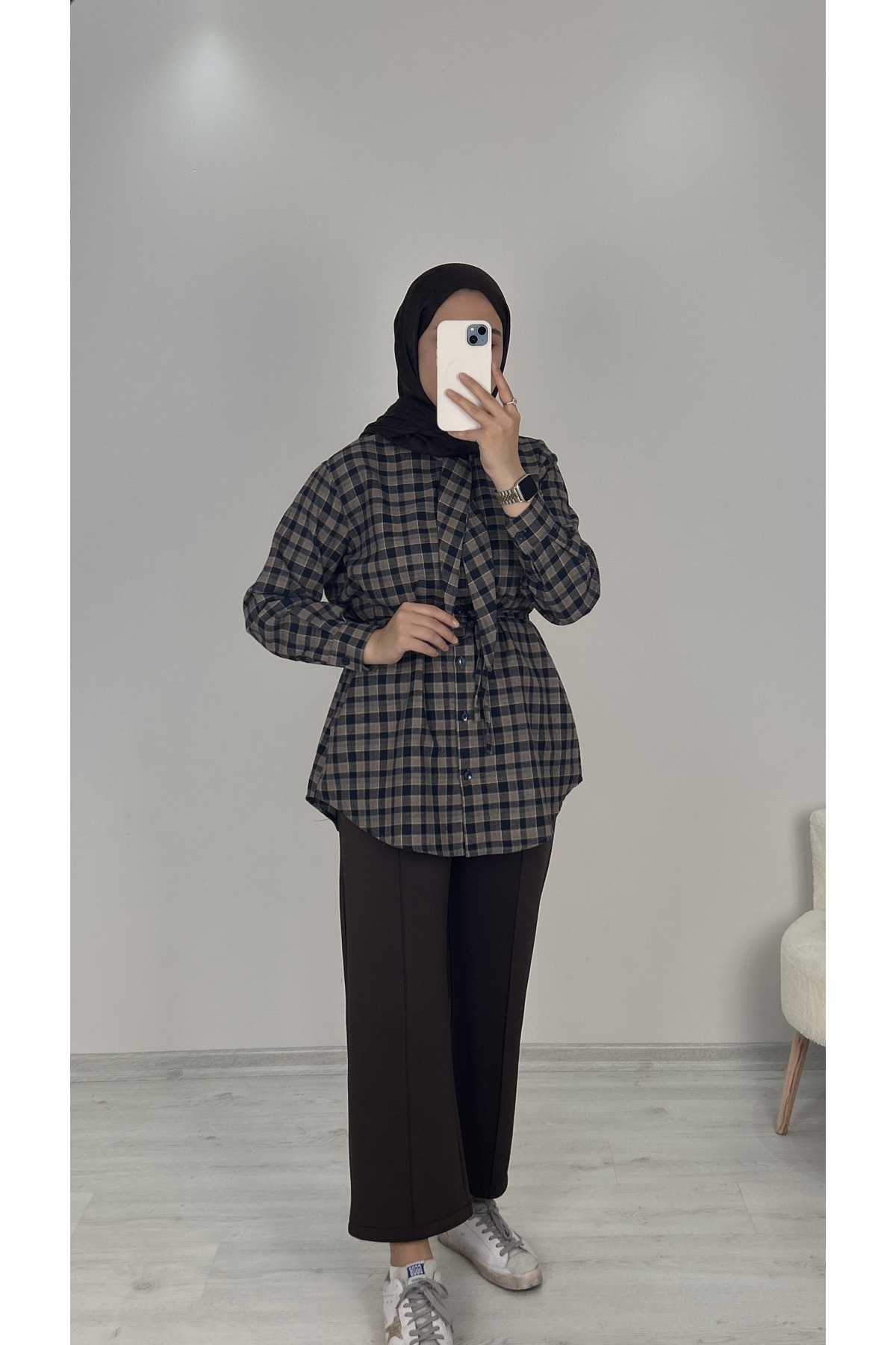 Kravatlı Ekose Gömlek KAHVE 