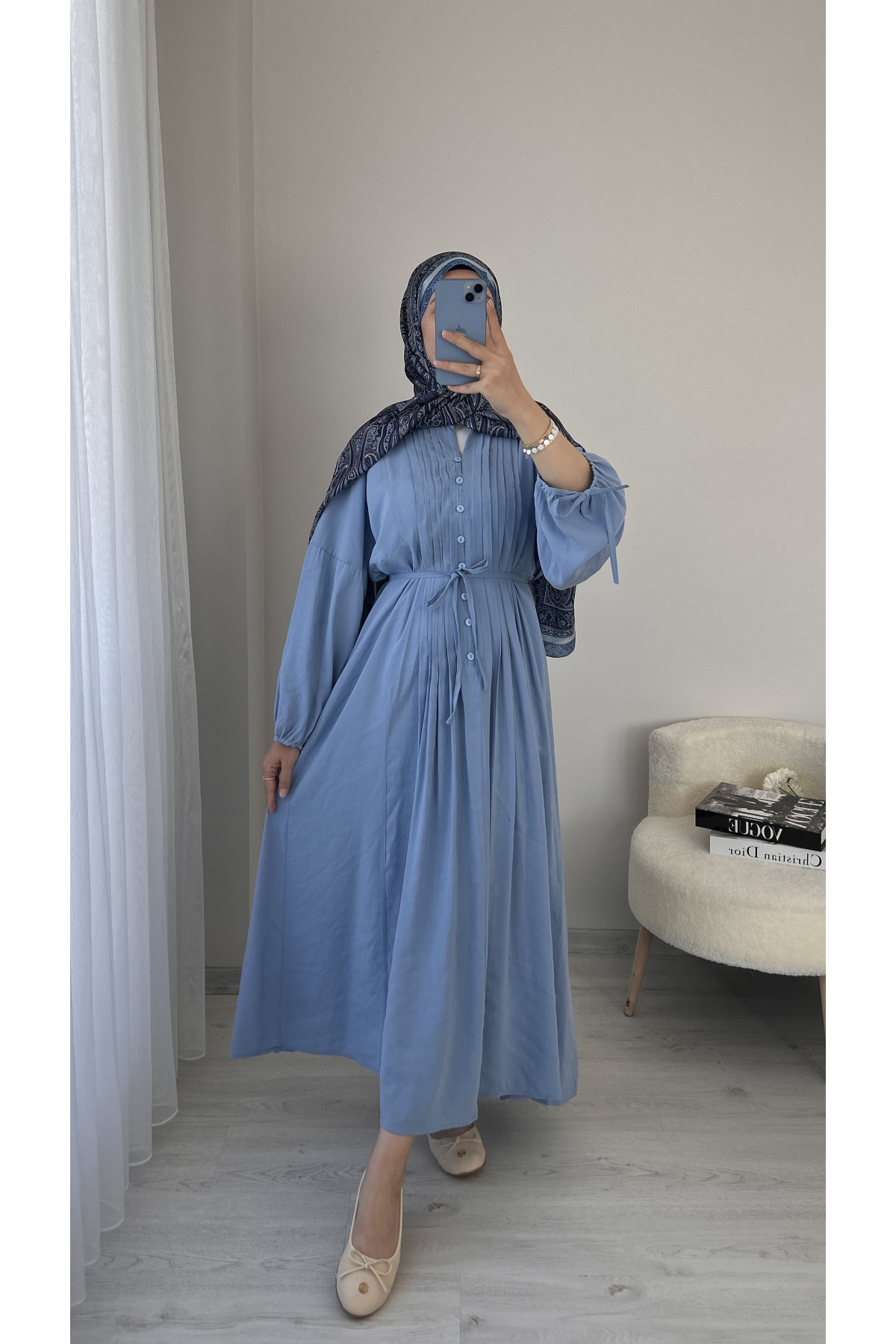 Premium Nervürlü Elbise MAVİ