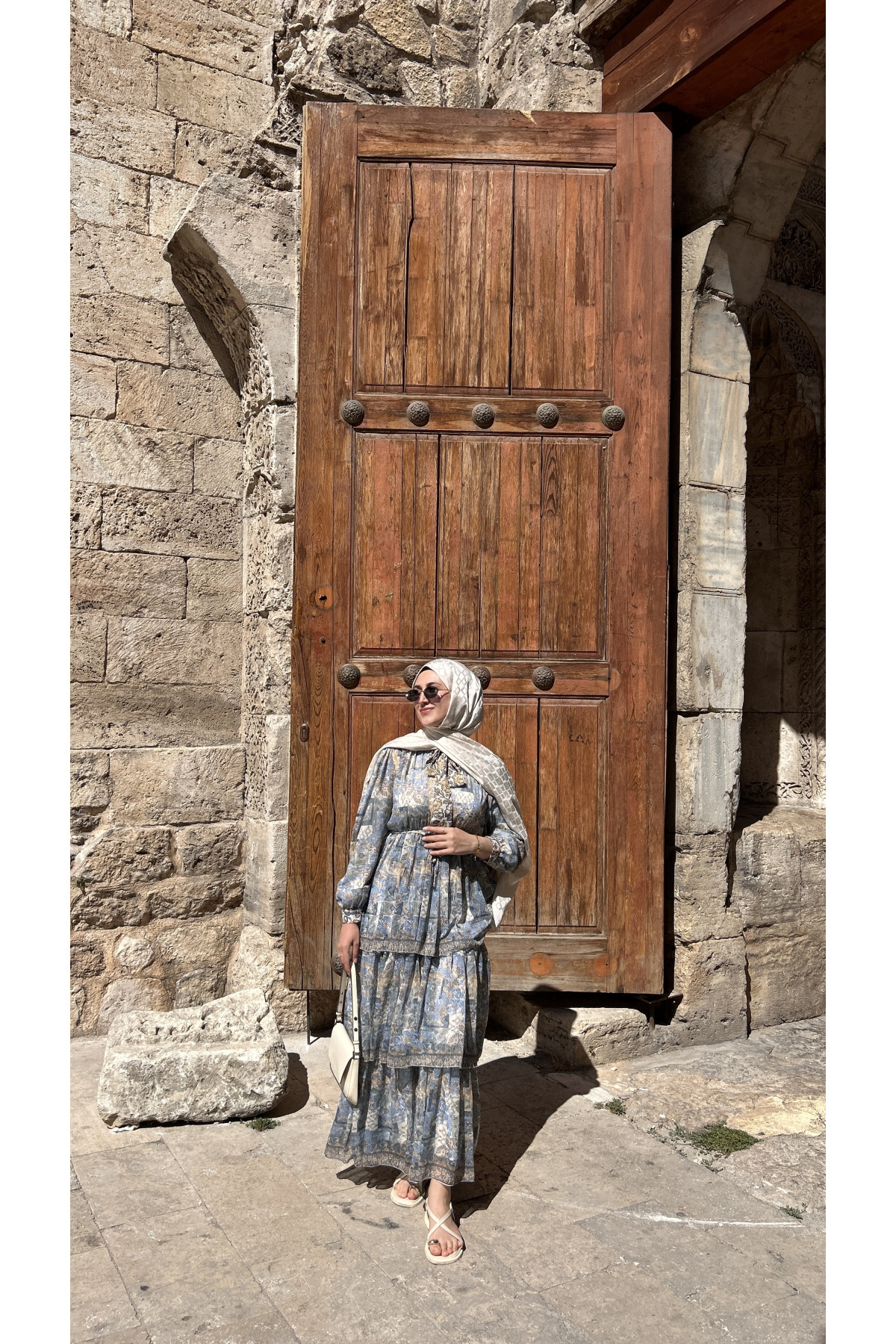 Mavera Desenli Şifon Elbise MAVİ