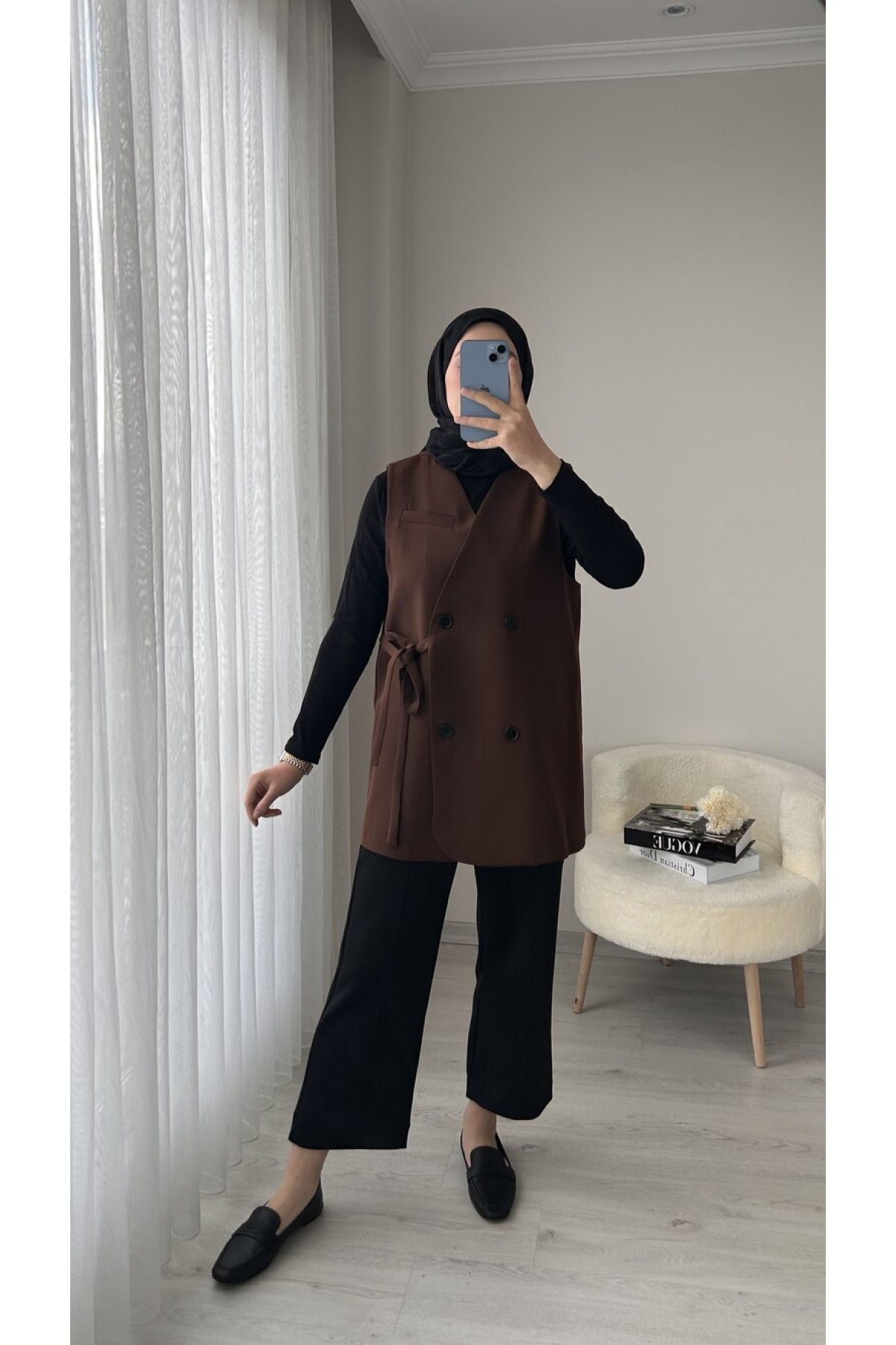 Premium Yandan Bağlamalı Yelek-Kahve