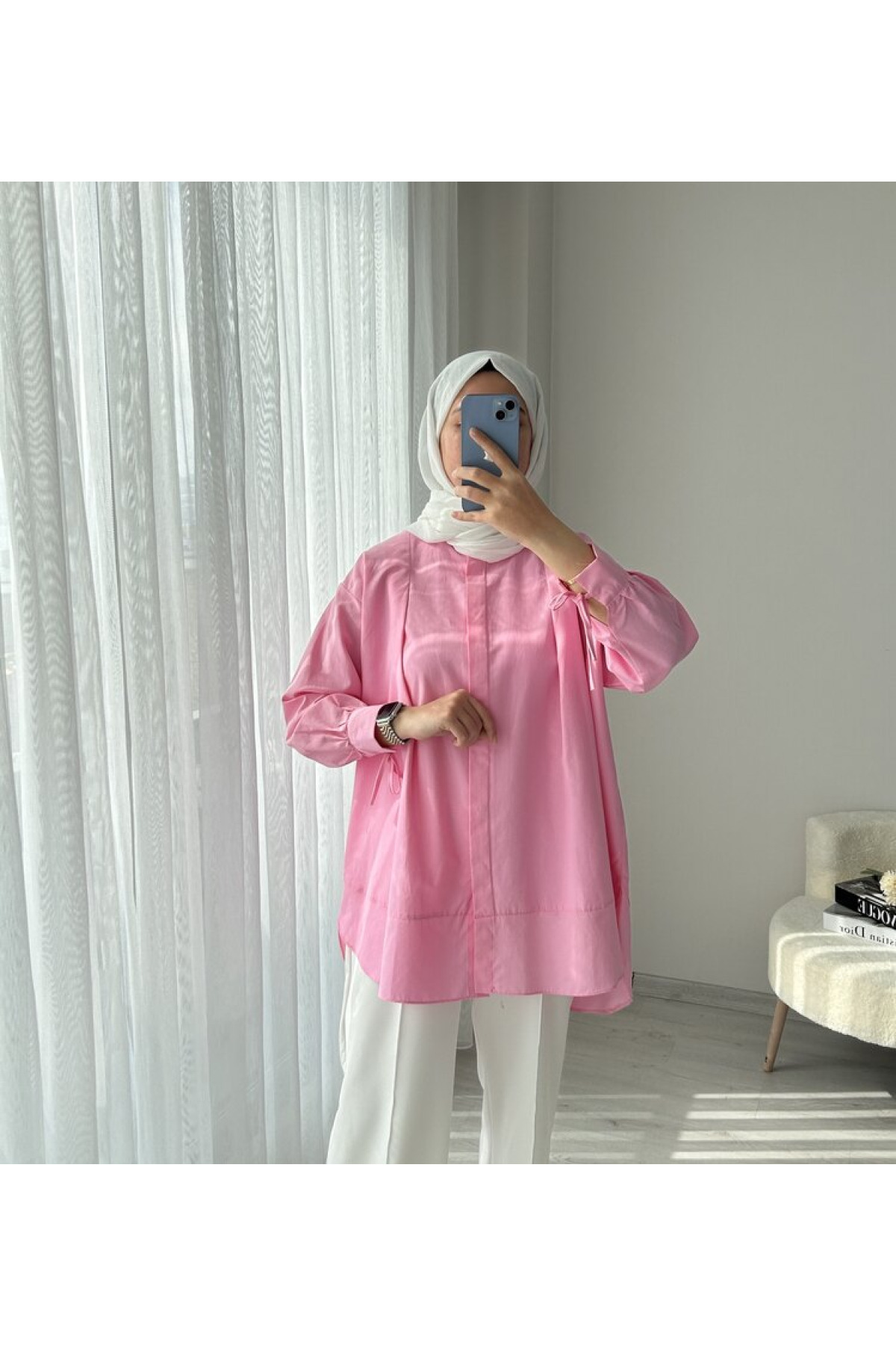 Kolları Bağlamalı Gömlek - Pembe